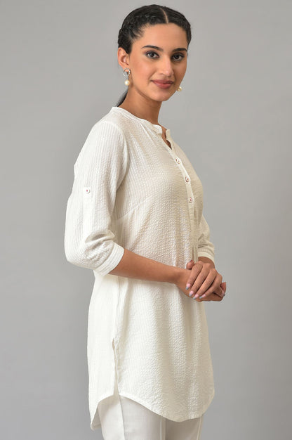 White Sheer Sucker Mandarin Collar kurta