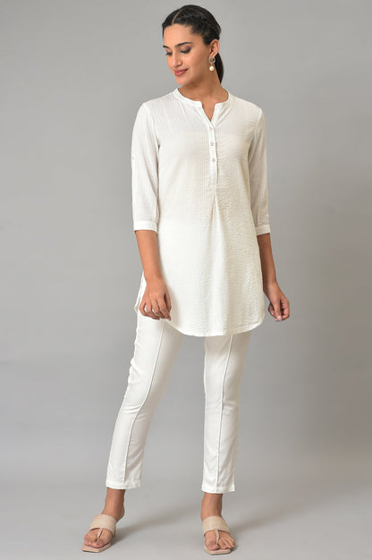 White Sheer Sucker Mandarin Collar kurta