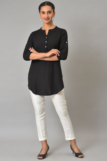 Black Sheer Sucker Mandarin Collar kurta