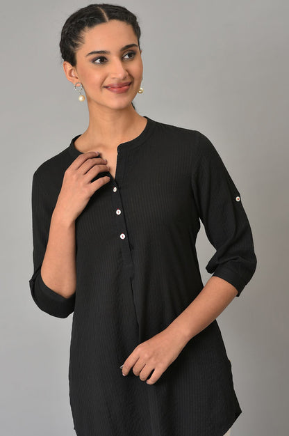 Black Sheer Sucker Mandarin Collar kurta