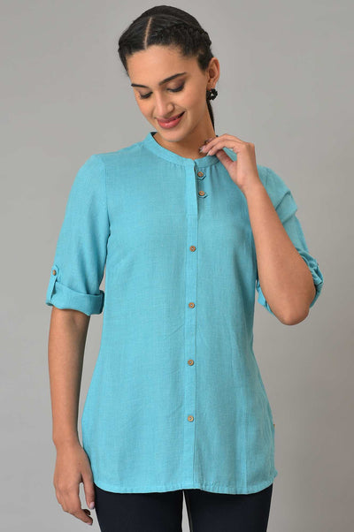 Blue Yarn-Dyed Summer Plus Size kurta