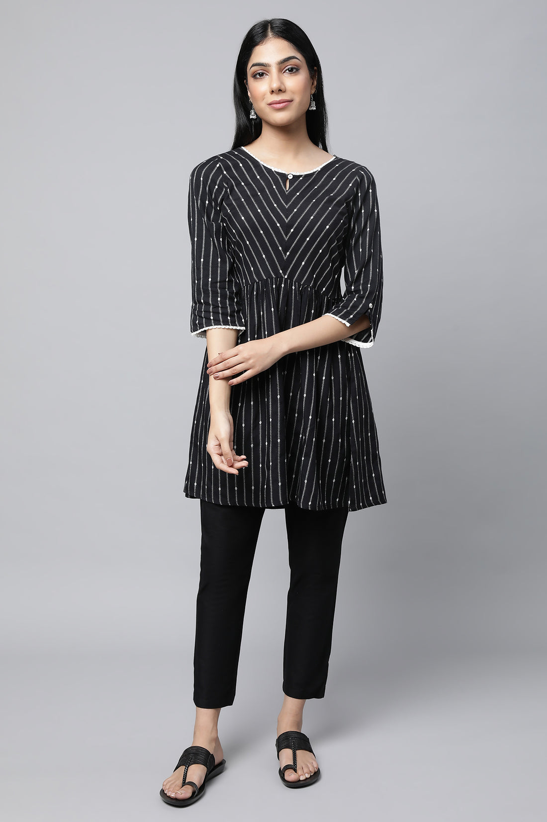 Black Dobby Fit And Flare kurta