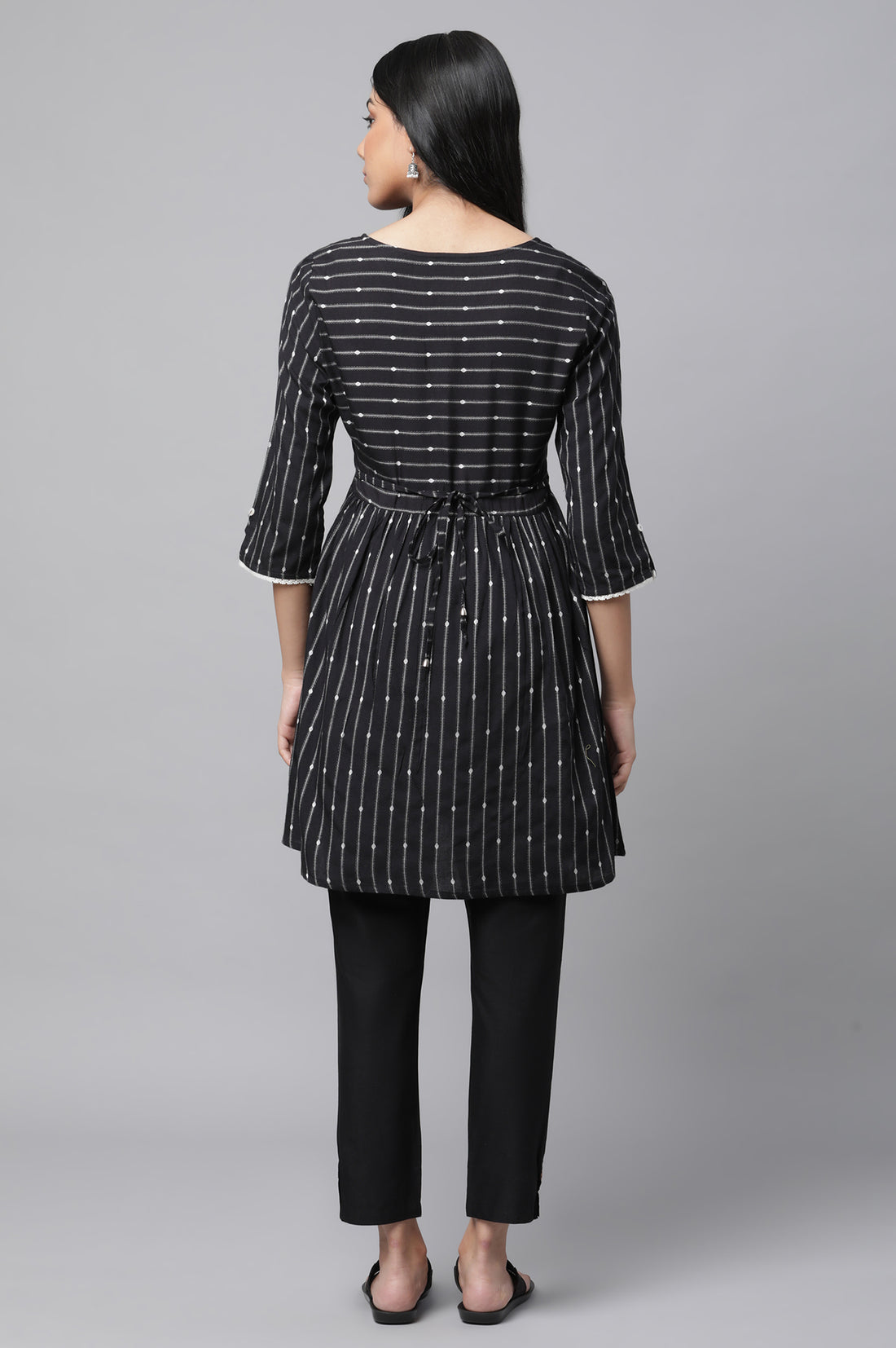 Black Dobby Fit And Flare kurta