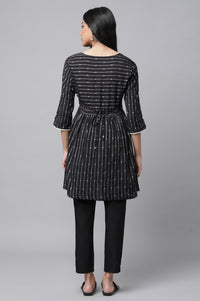 Black Dobby Fit And Flare kurta
