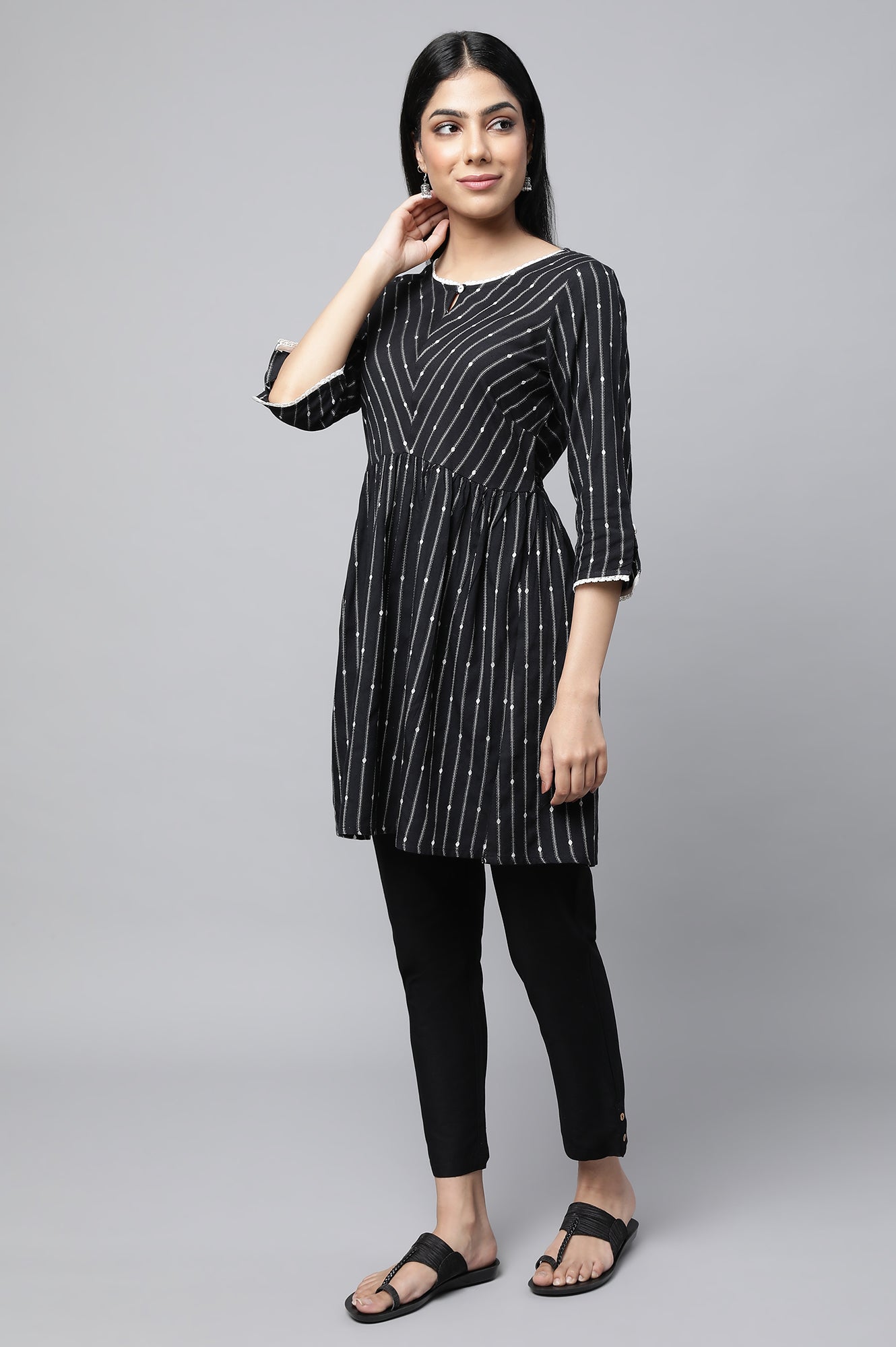 Black Dobby Fit And Flare Plus Size kurta