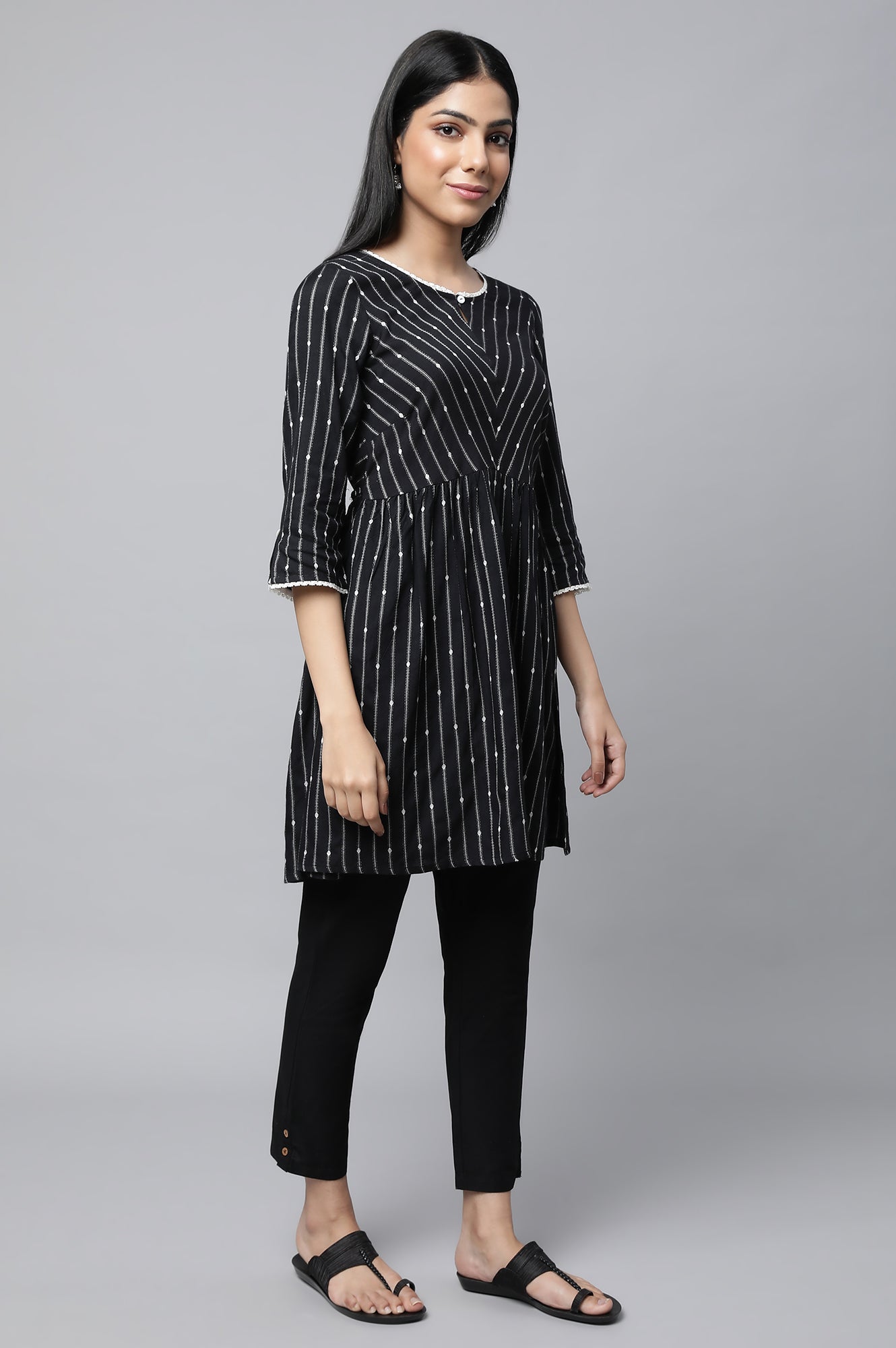 Black Dobby Fit And Flare Plus Size kurta