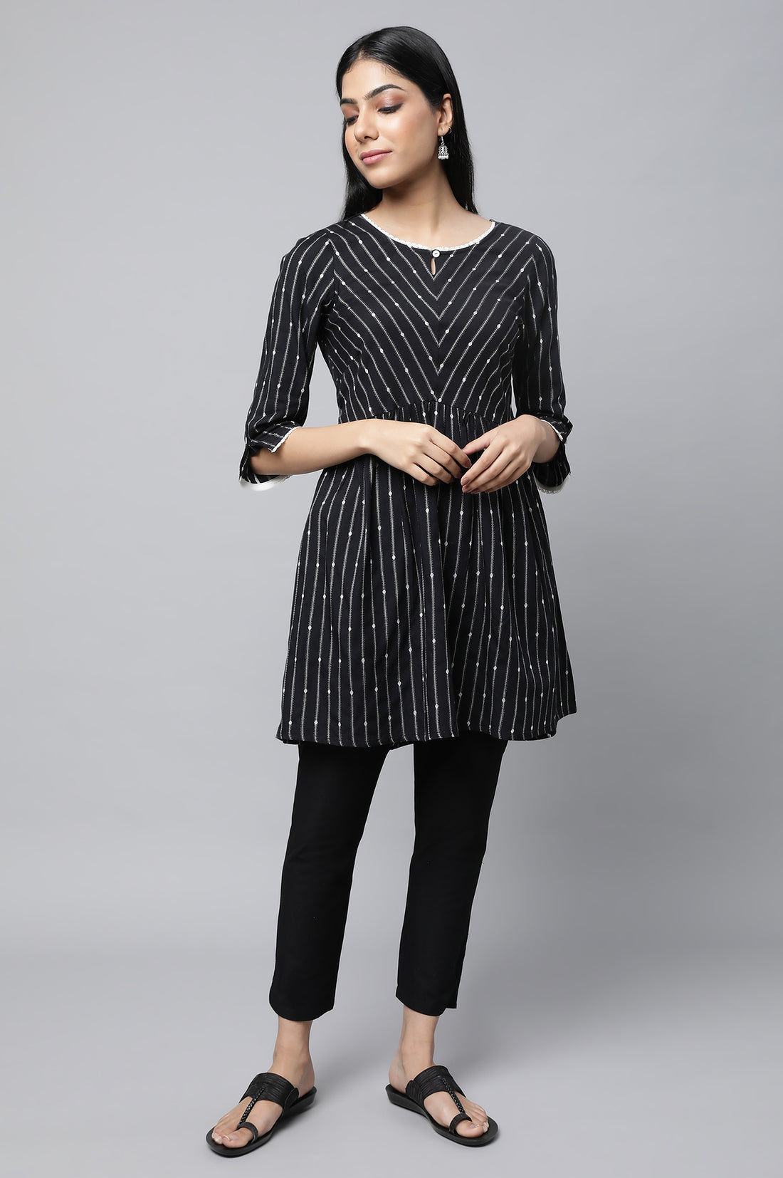 Black Dobby Fit And Flare kurta
