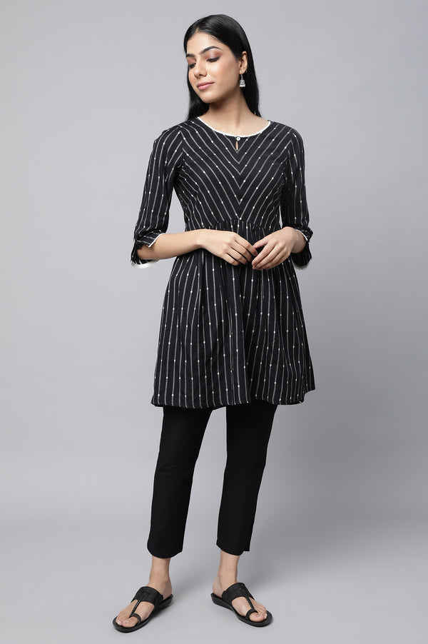 Black Dobby Fit And Flare kurta