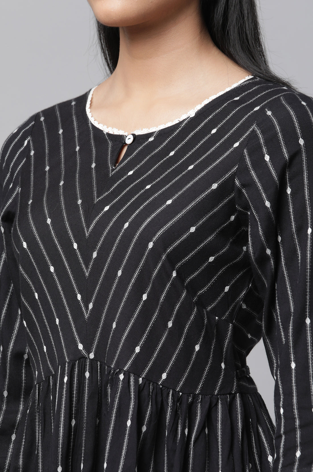 Black Dobby Fit And Flare kurta