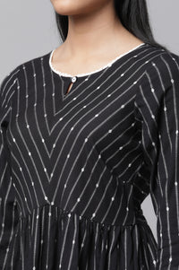 Black Dobby Fit And Flare kurta