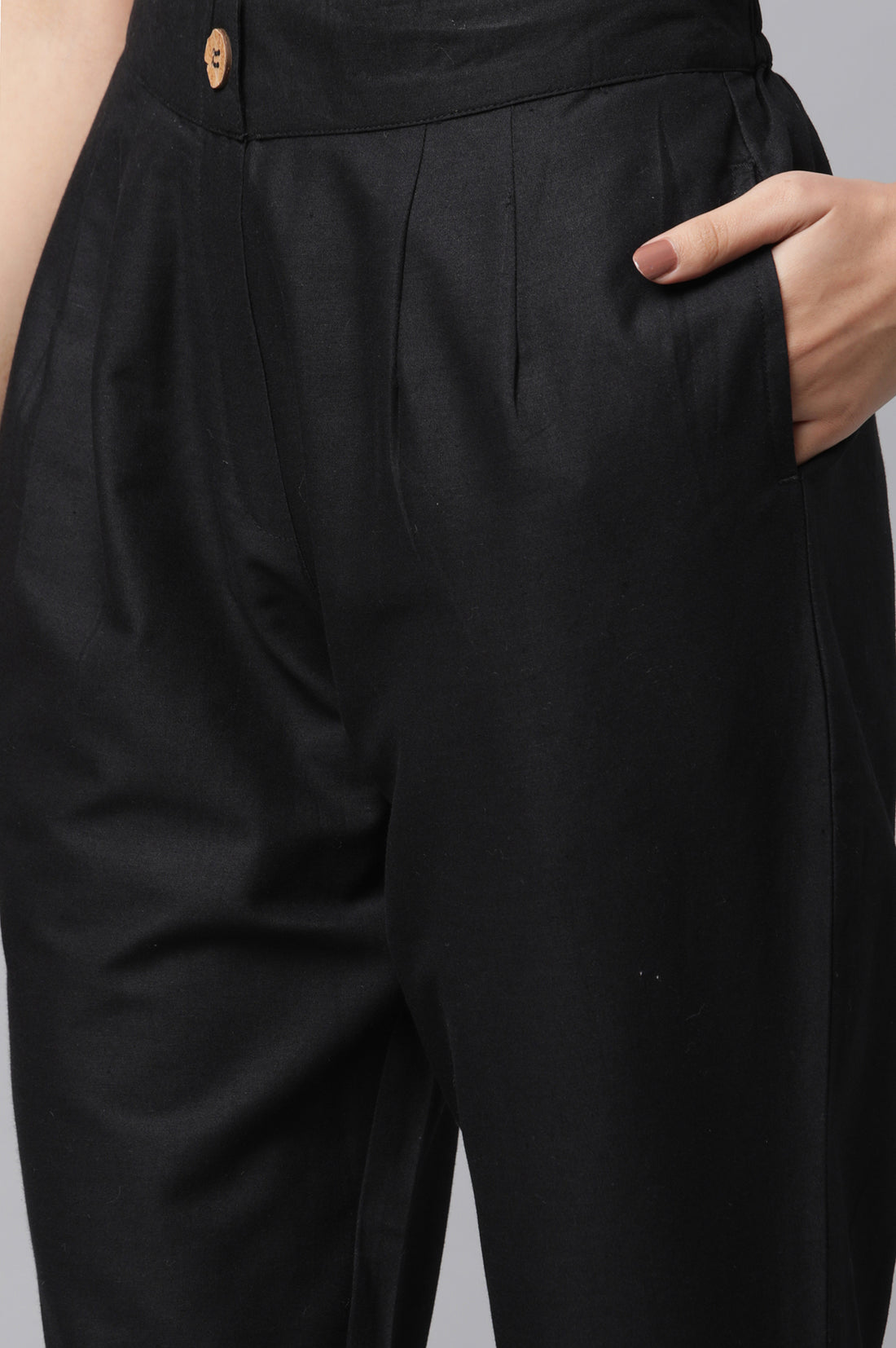 Black Dobby Fit And Flare kurta
