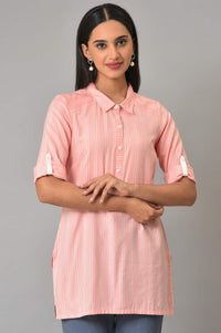 Peach Stripe Print Yarn-Dyed kurta