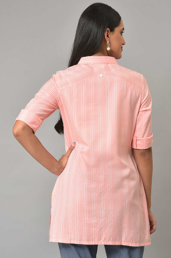Peach Stripe Print Yarn-Dyed kurta