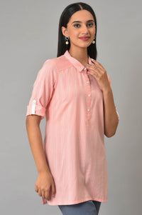 Peach Stripe Print Yarn-Dyed kurta