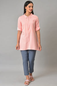 Peach Stripe Print Yarn-Dyed kurta