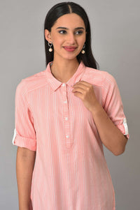 Peach Stripe Print Yarn-Dyed kurta