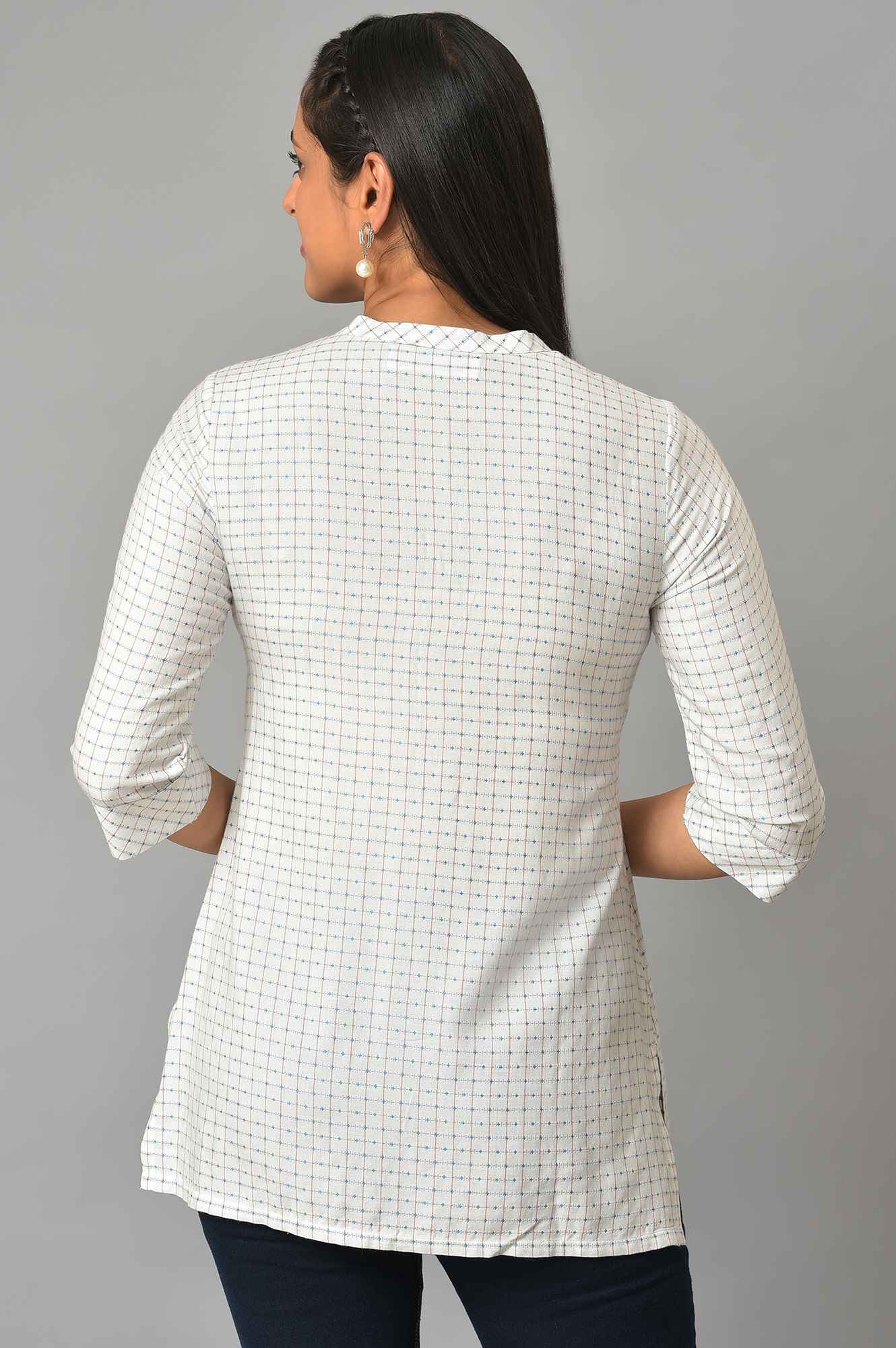 White Check Printed Yarn-Dyed kurta