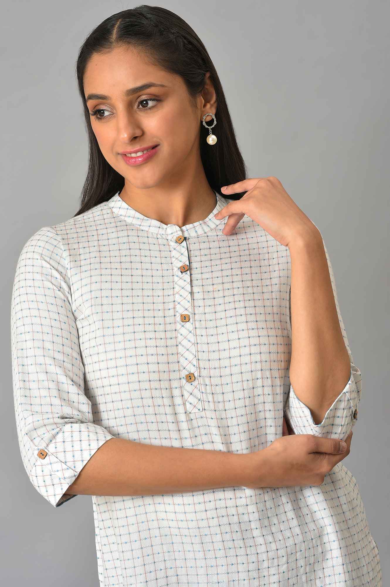 White Check Printed Yarn-Dyed kurta