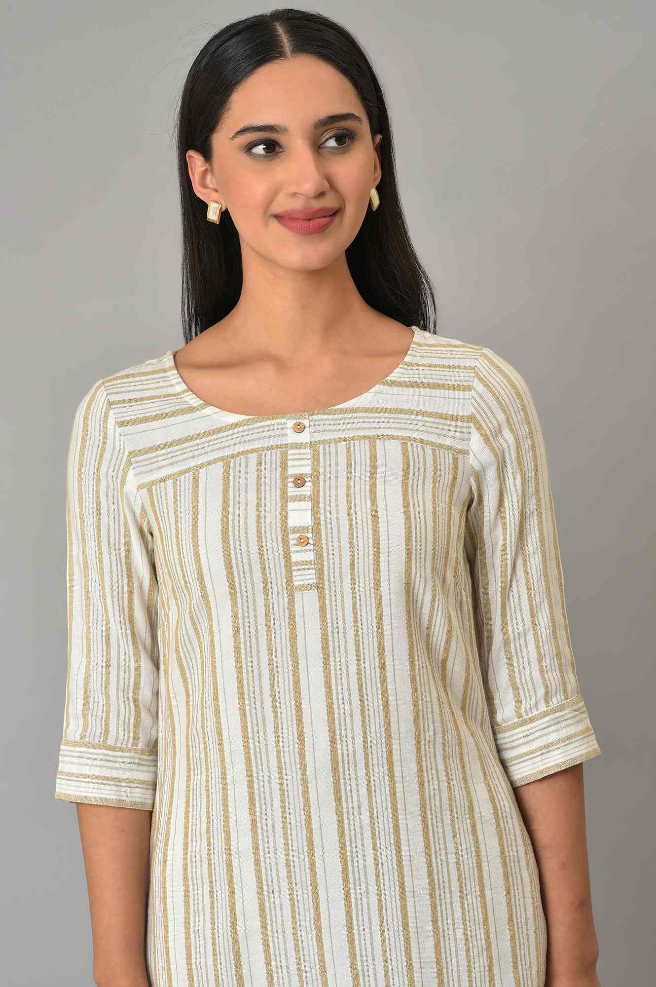 Beige Yarn-Dyed Plus Size kurta