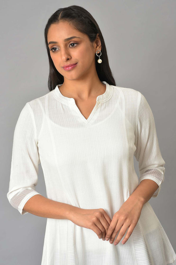 White Rayon Texutured Kurti