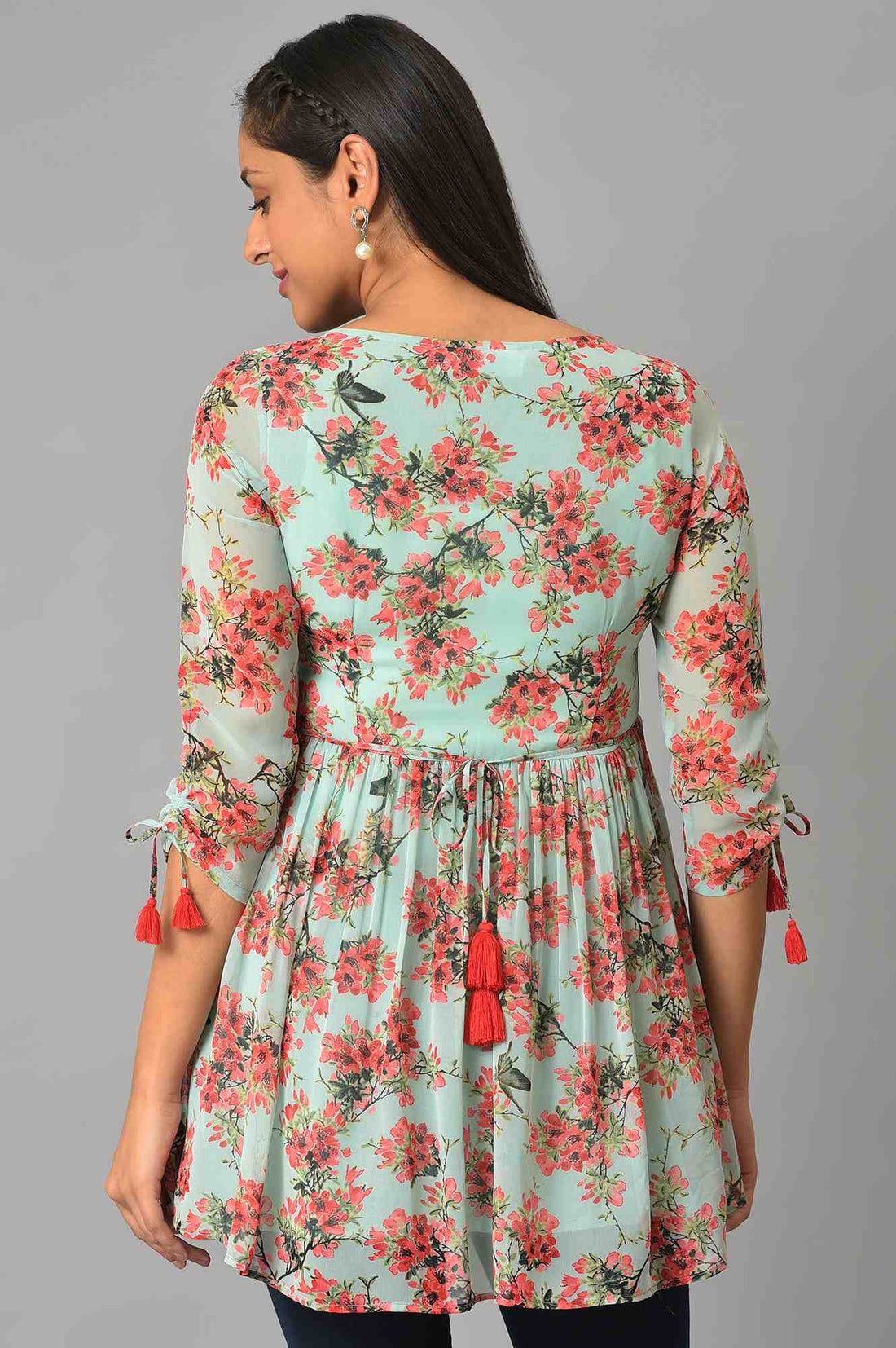 Green Floral Short Chiffon kurta