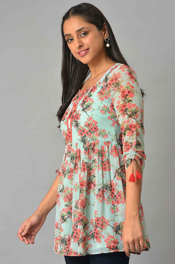 Green Floral Short Chiffon kurta