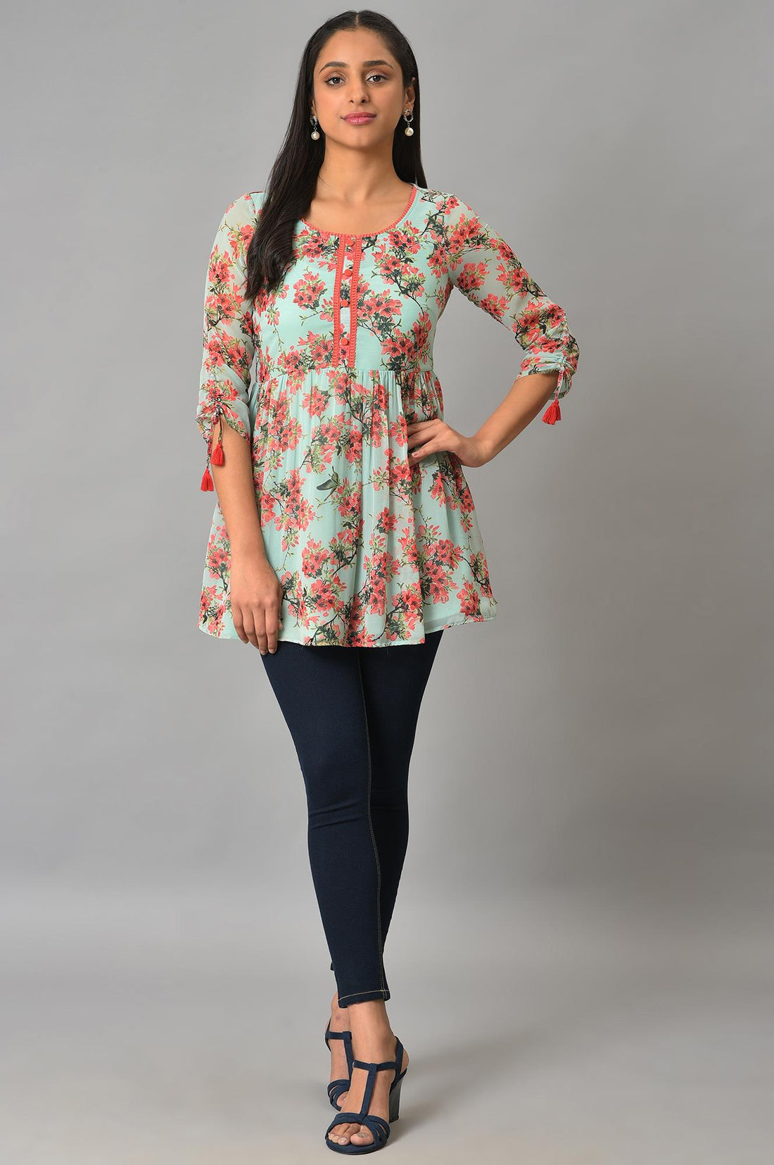 Green Floral Short Chiffon kurta
