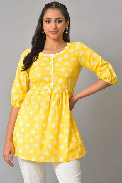 Yellow Floral Printed Short kurta