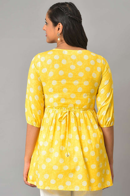 Yellow Floral Printed Short kurta