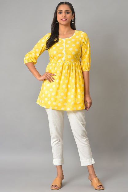 Yellow Floral Printed Short kurta