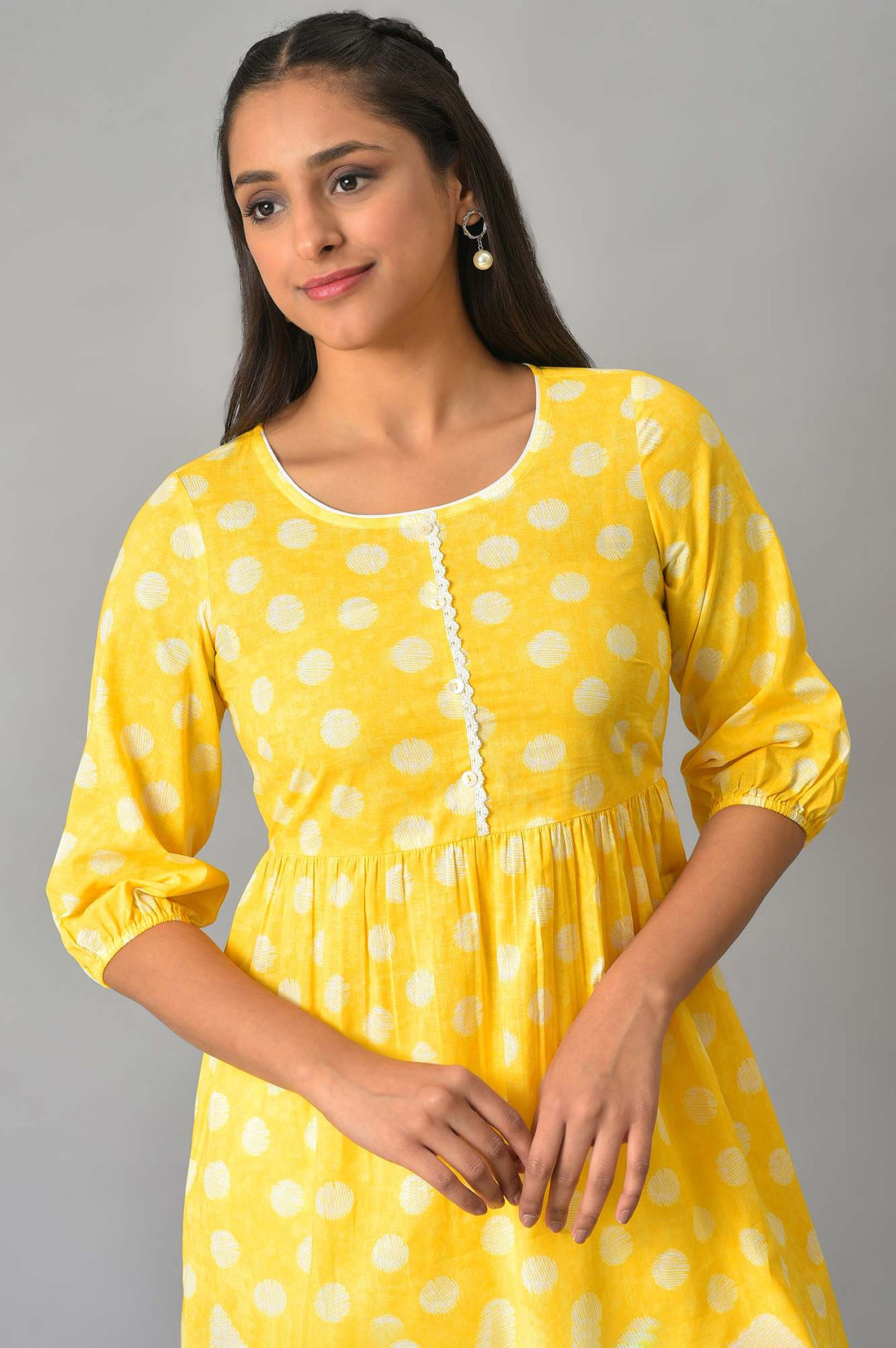 Yellow Pure Cotton Flared Kurti and Jegging Set