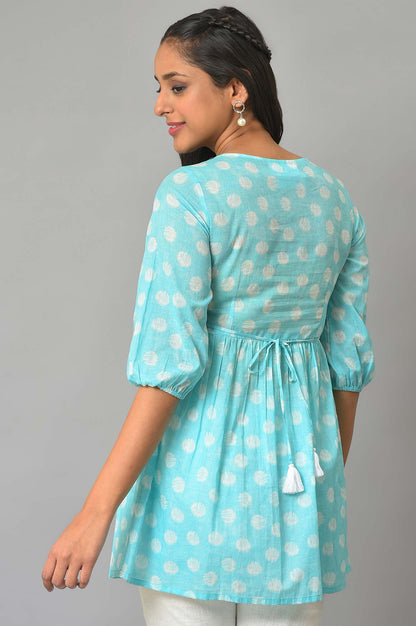 Blue Floral Printed Short kurta