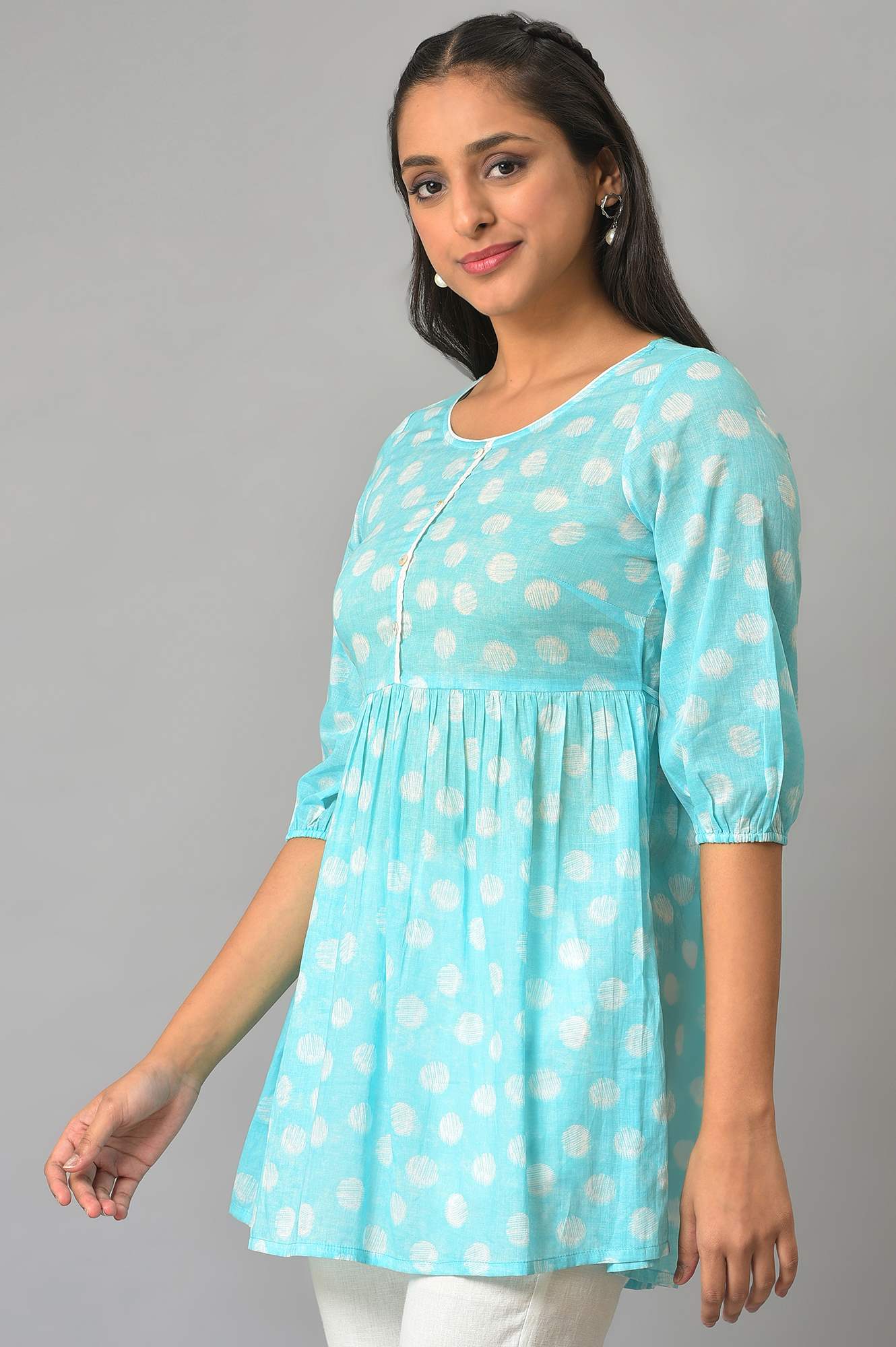 Blue Floral Printed Short kurta