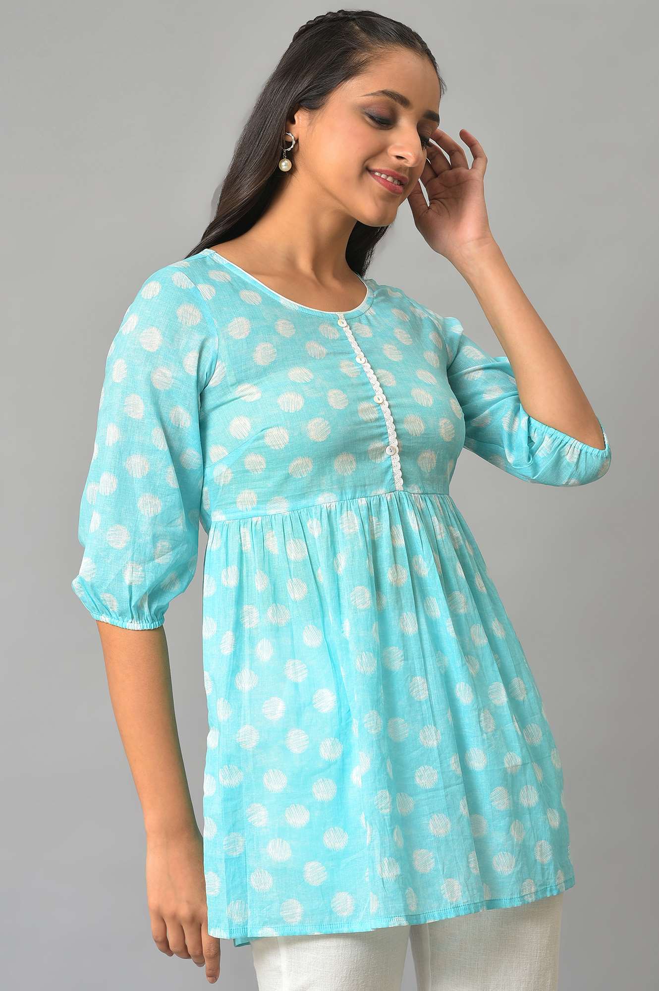 Blue Floral Printed Short kurta