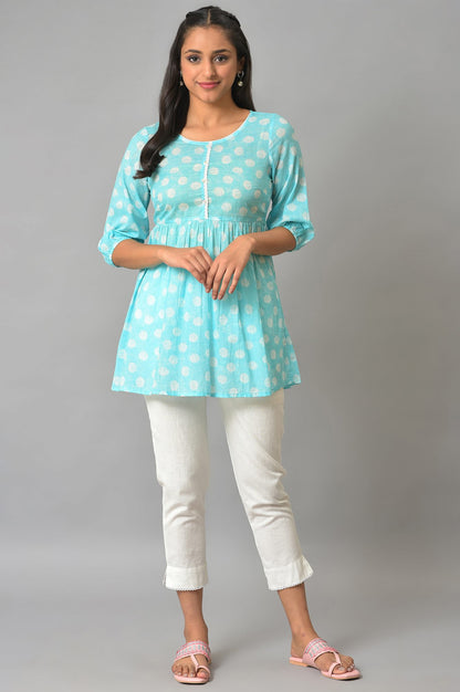 Blue Floral Printed Short kurta