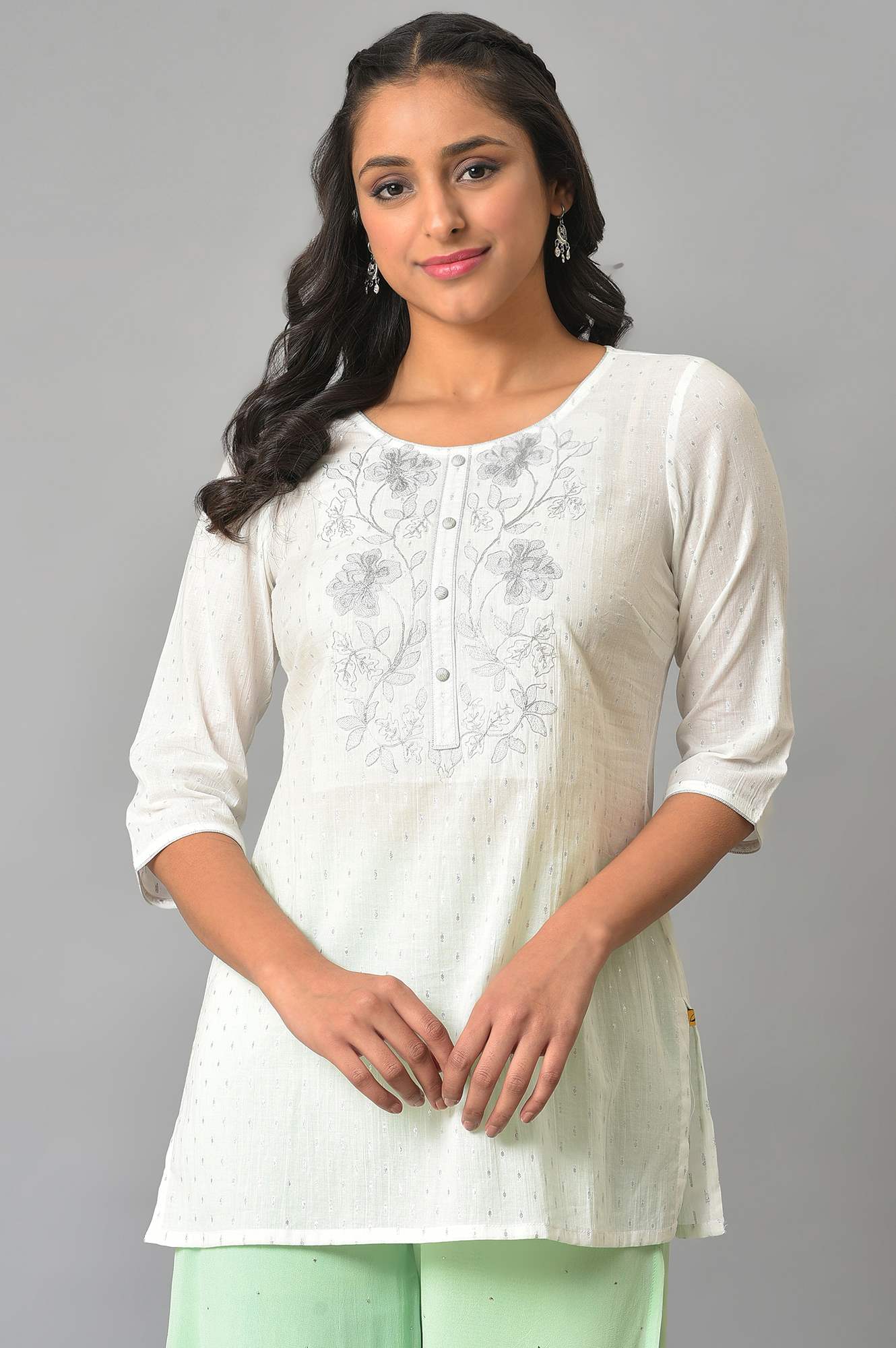 White Embroidered Lurex Dobby kurta