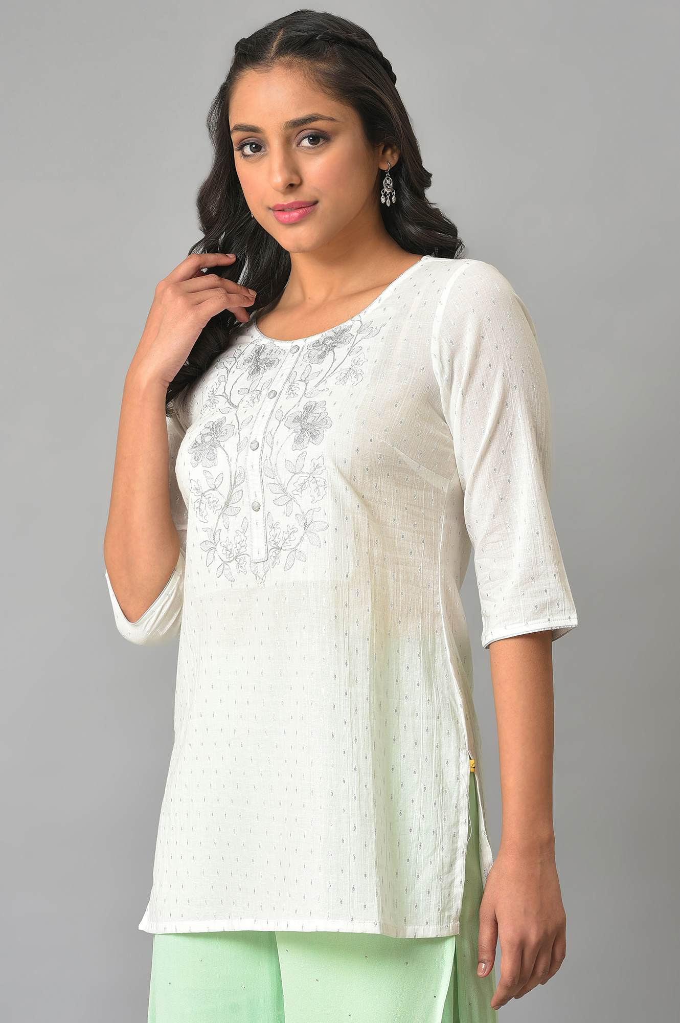 White Embroidered Lurex Dobby kurta