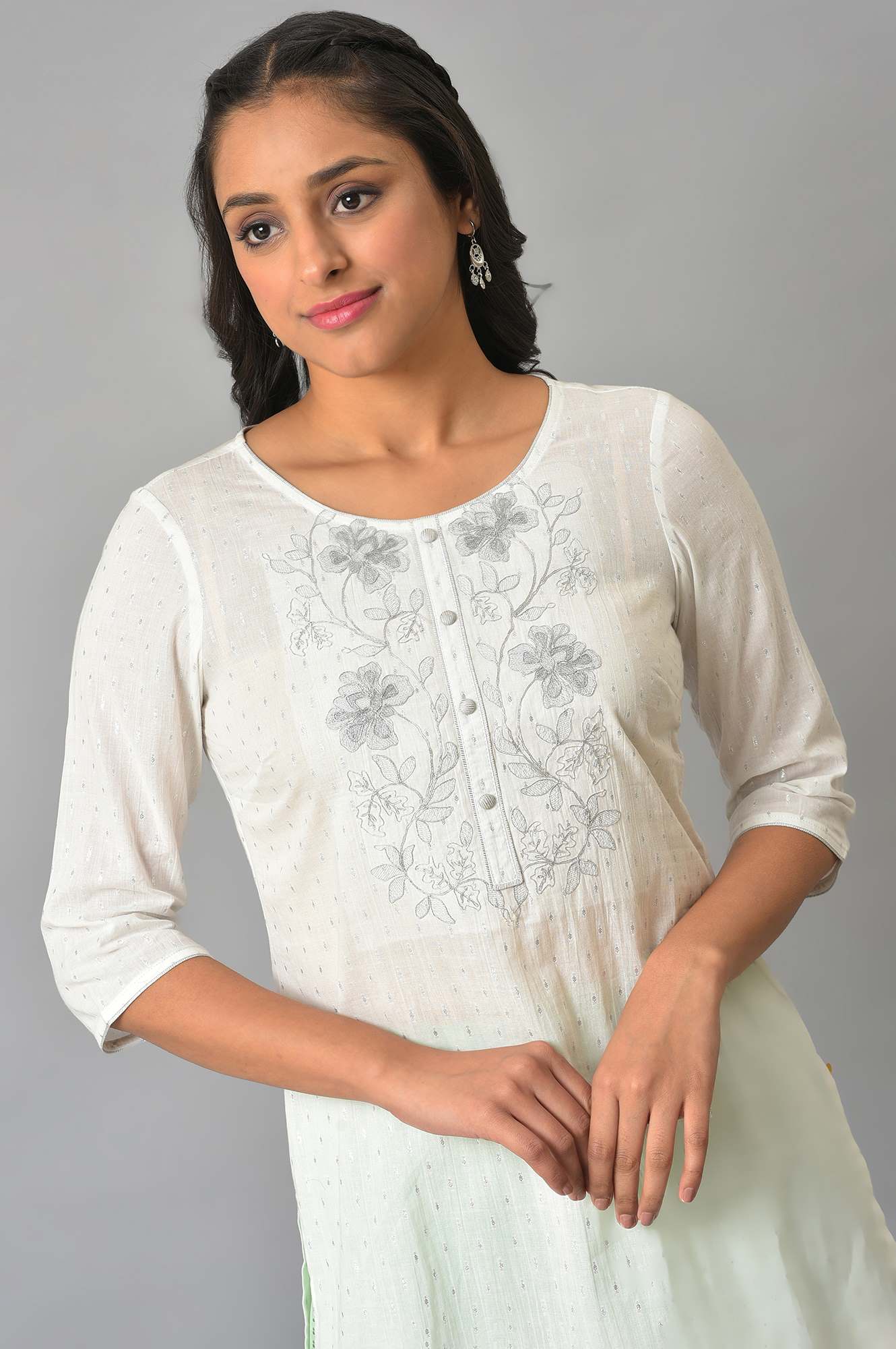 White Embroidered Lurex Dobby kurta