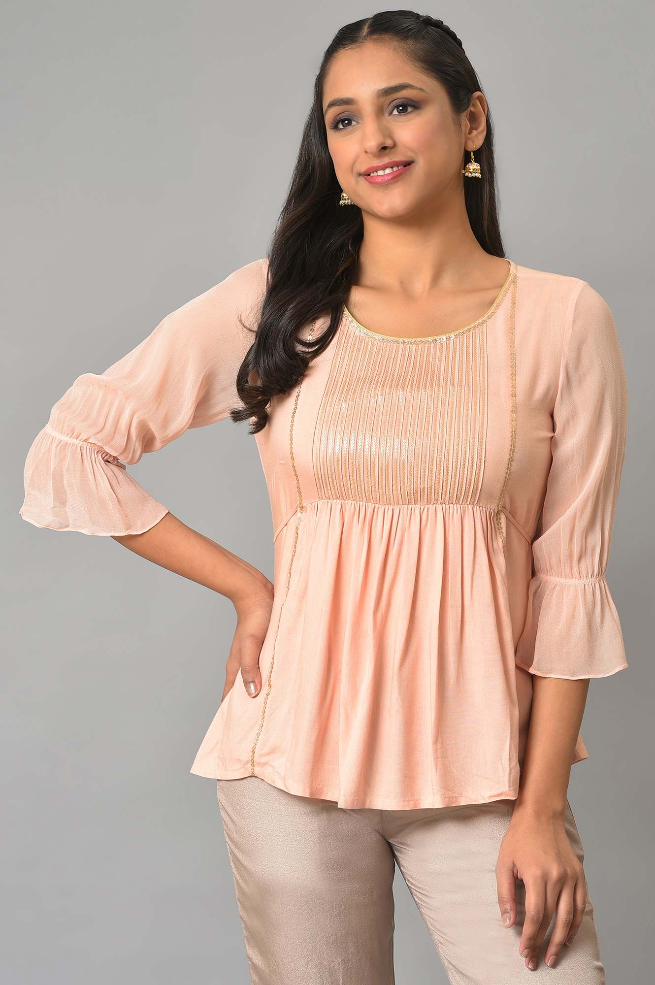 Peach A-Line Sequined kurta