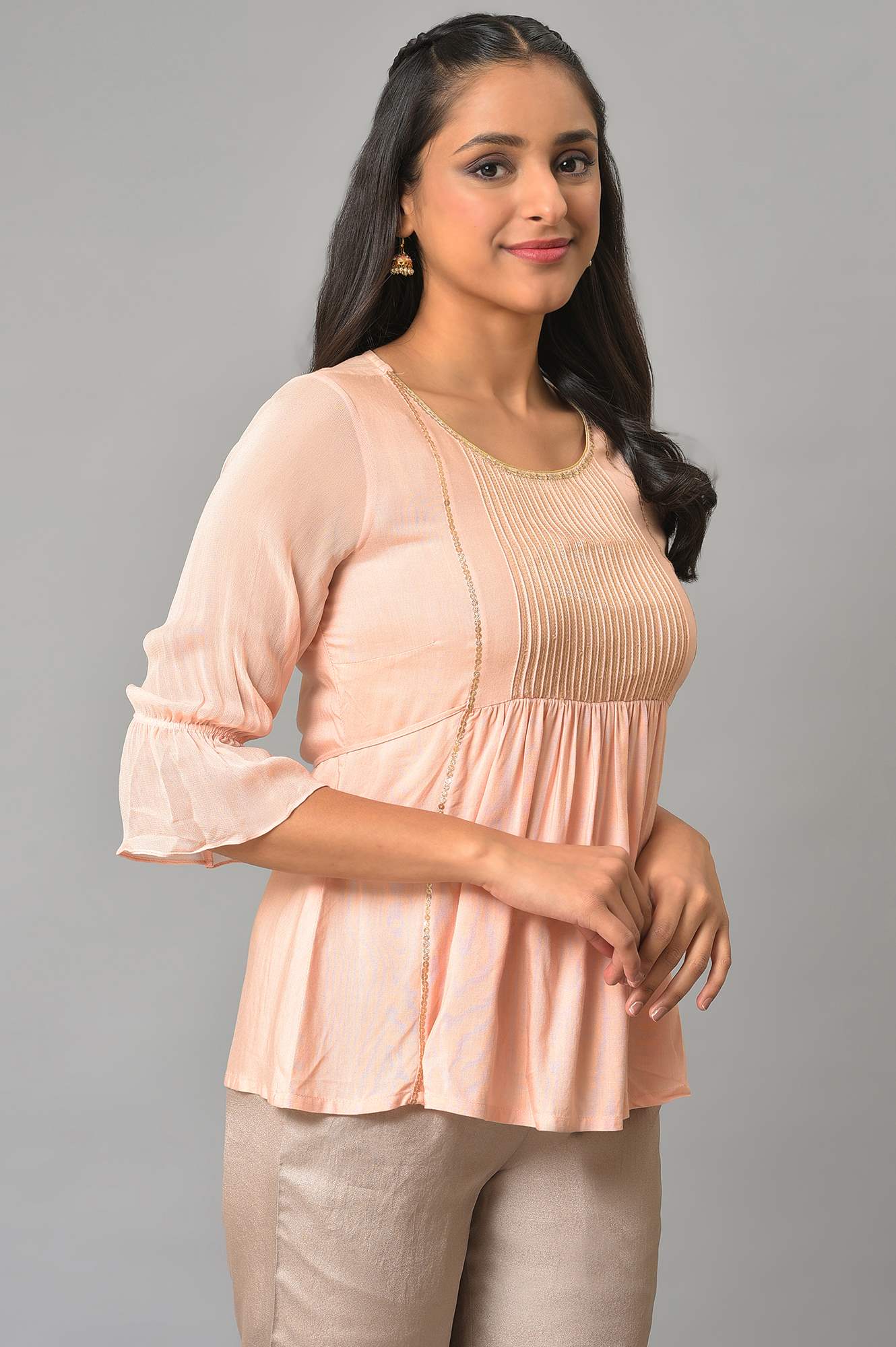 Peach A-Line Sequined kurta