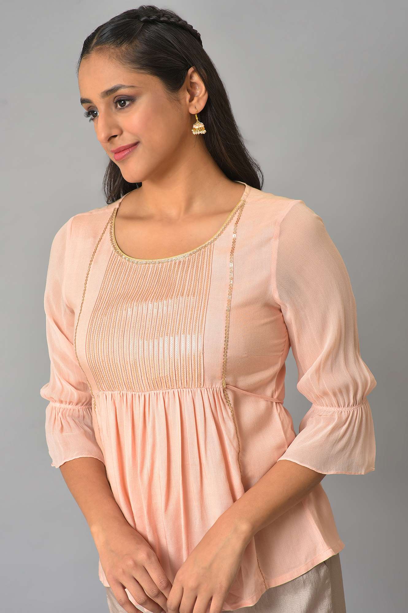 Peach A-Line Sequined kurta