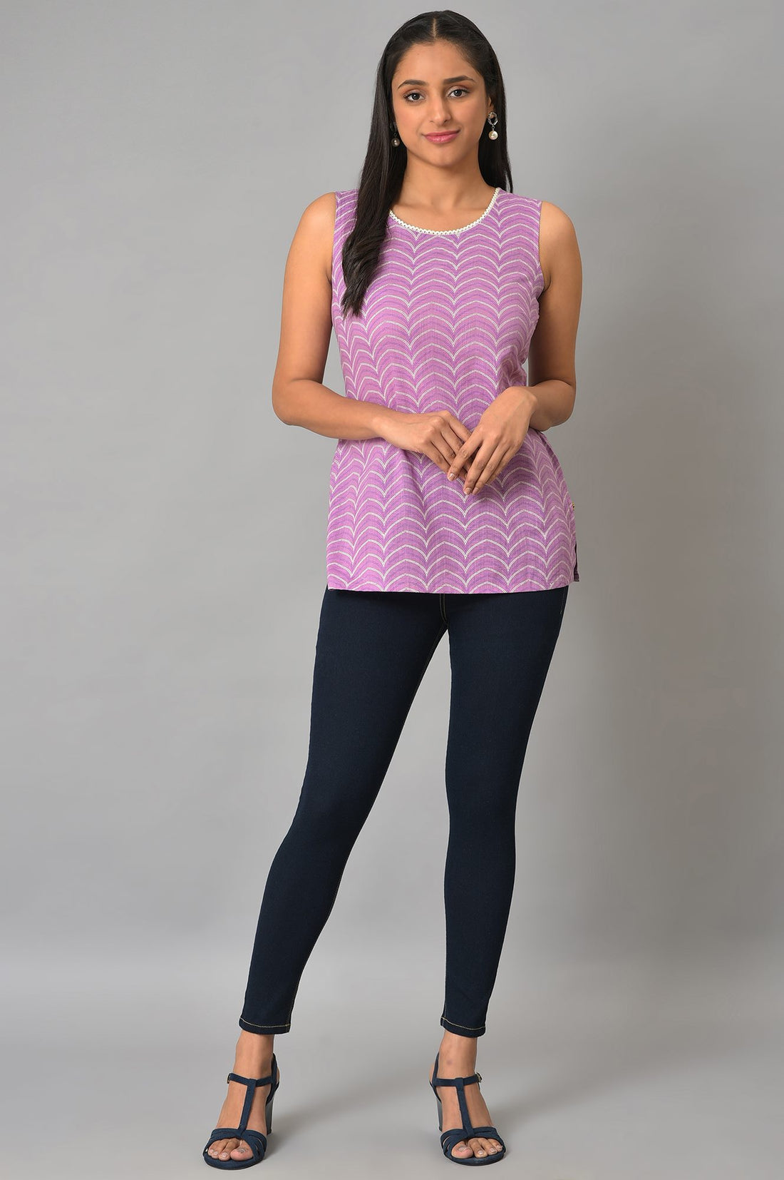 Purple Geometric Printed Sleeveless kurta