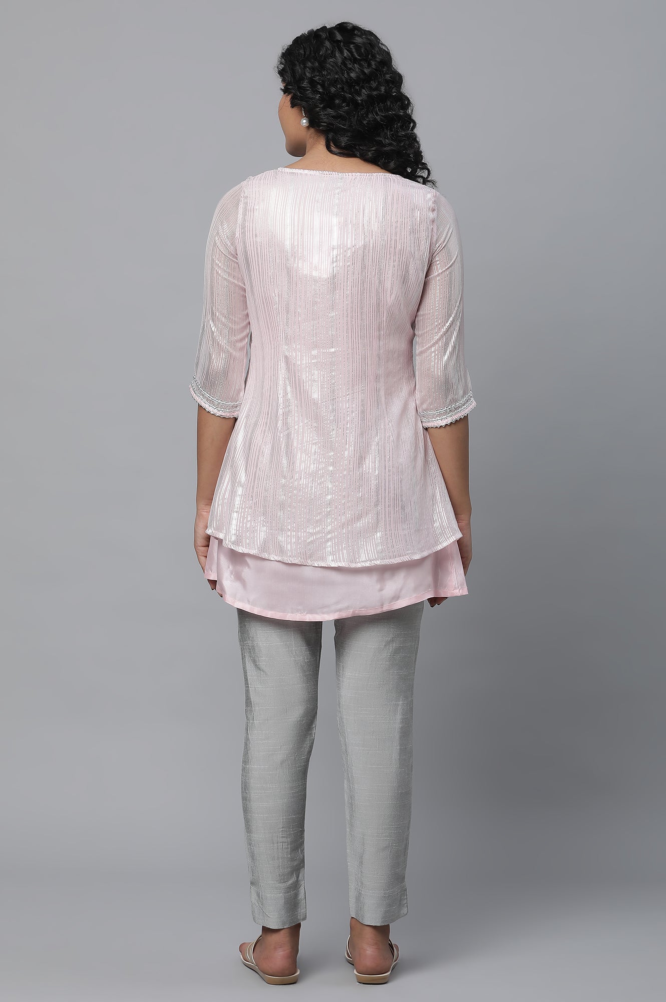 Pink Short kurta With Silver Lace Details