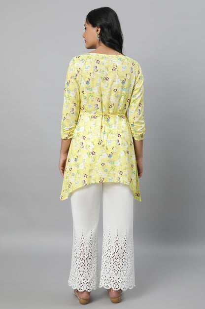 Yellow Floral Print Short kurta