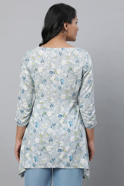 Grey Floral Print Short kurta