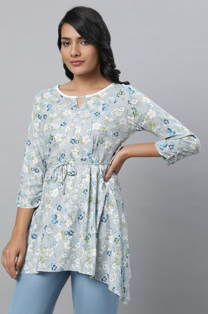 Grey Floral Print Short kurta