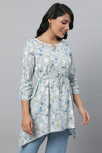 Grey Floral Print Short kurta