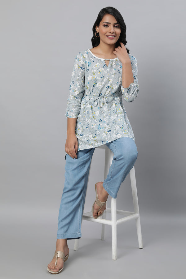 Grey Floral Print Short kurta