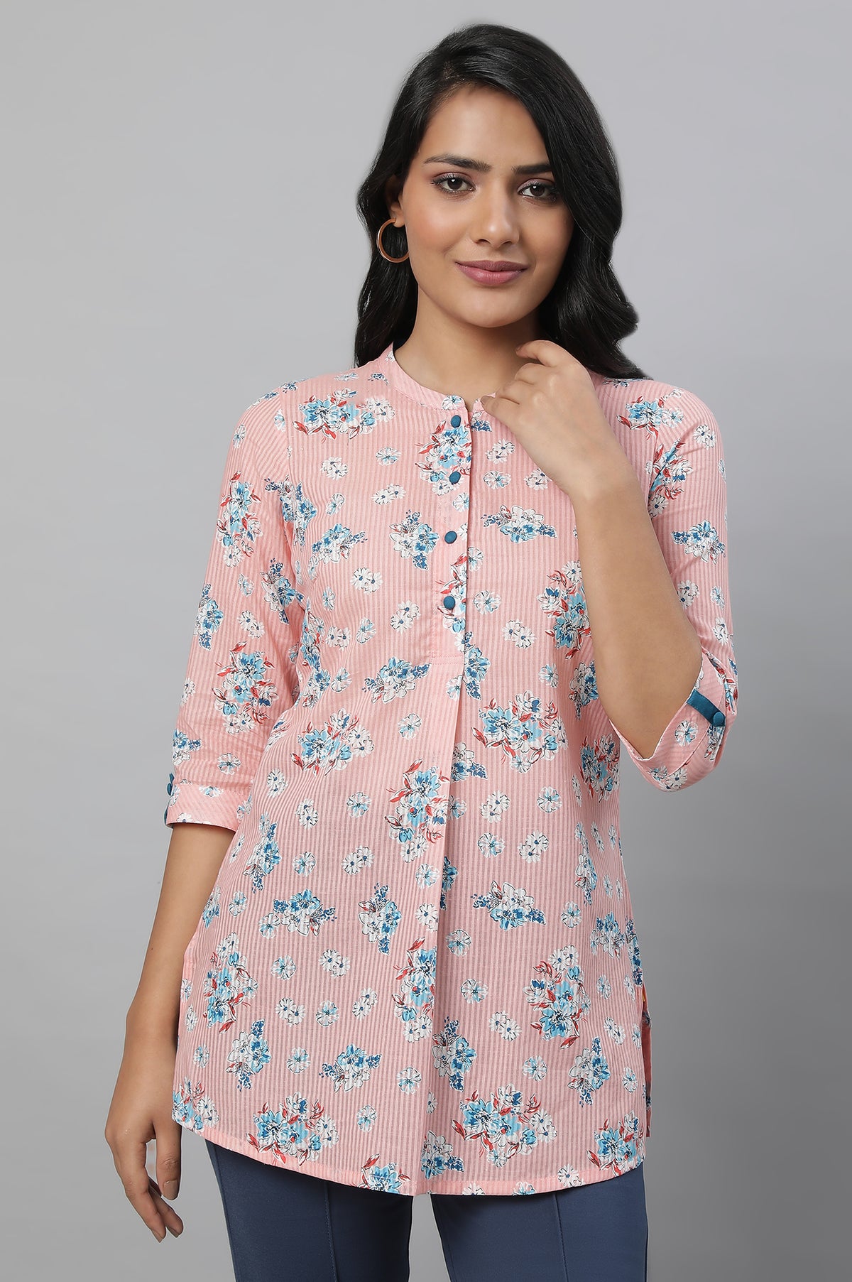 Peach Floral Print Summer kurta - XS