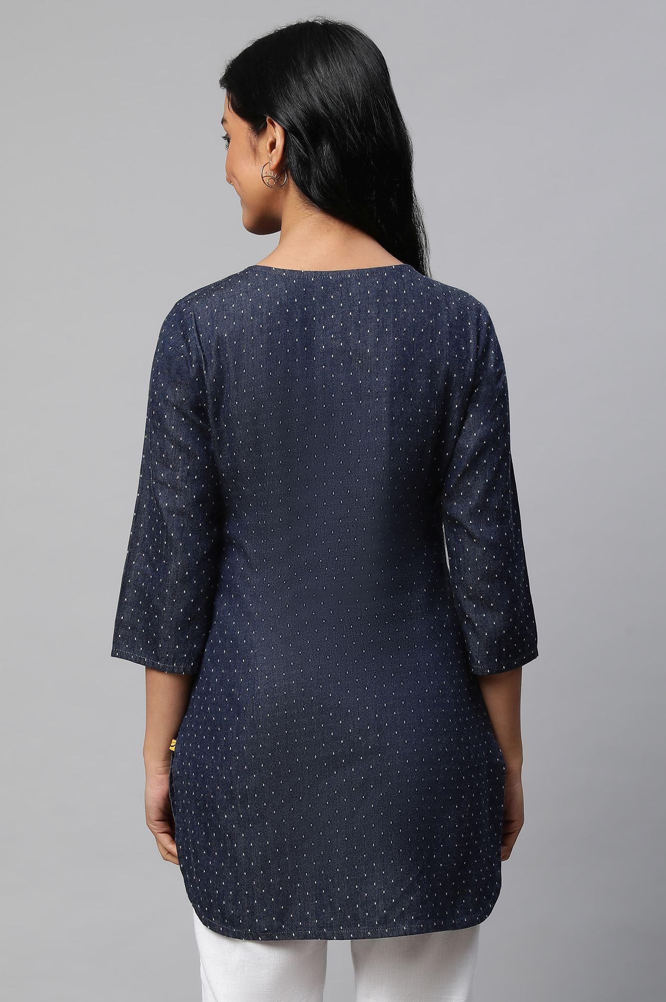 Buy Blue Denim Jacquard Short kurta Online for Woman Shop for